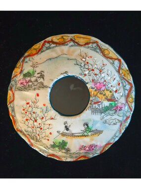 Gorgeous antique Hand Painted Hair Receiver, Scenic Porcelain JAPAN